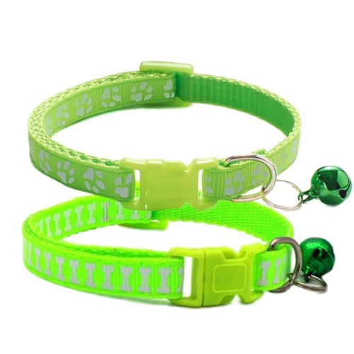 Grünes Welpenhalsband mit Glöckchen, 2er-Pack, Basic & Bone Katzenhalsbänder mit Glöckchen, Welpenhalsband für XXS, XS, kleine Haustiere, Hunde, weibliche Kätzchen, Mädchen, Tier, Halsumfang 17,8 - von cyhaen