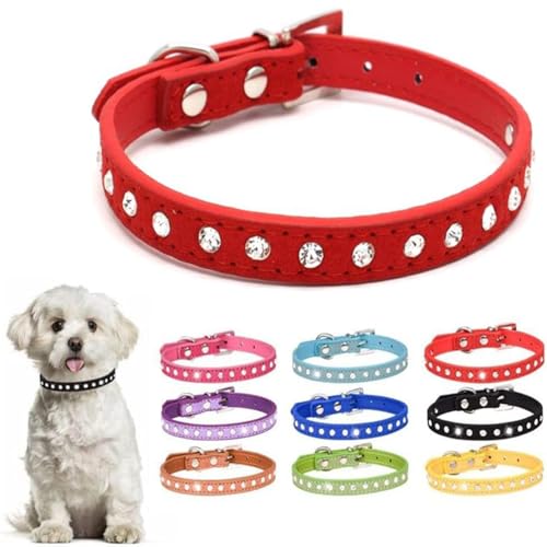 Halsband für kleine Welpen, Mädchen, Strass-Strass-Halsbänder für kleine Hunde, Kristalle, schillernd, funkelnd, Diamant-Katzenhalsband für XXS, XS, S, M, L, für Haustiere, Kätzchen, weiblich, Rot, von cyhaen