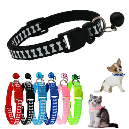 Halsband für kleine Welpen, mit Glöckchen, weiches Nylon, mit Glöckchen, für XXS, XS, kleine Hunde, weibliche Kätzchen, Mädchen, Tier, Halsumfang 19,1 - 32,5 cm, Schwarz von cyhaen