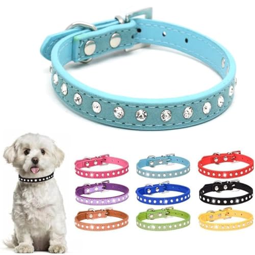 Hundehalsband, für kleine Hunde, Mädchen, Welpen, Kristall, schillernd, funkelnd, Strass, Katzenhalsband für kleine, mittelgroße und große Rassen, Kätzchen, Blau, Größe XXS von cyhaen