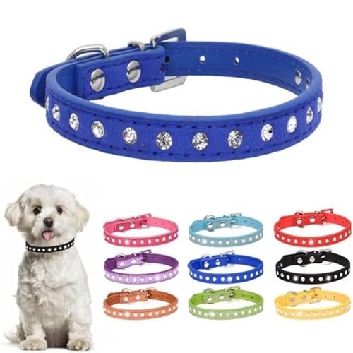 Hundehalsband für Mädchen, mit Strasssteinen, schillernd, funkelnd, für weibliche Katzen, Größe XXS, XS, S, M, L, für Haustiere, Kätzchen, Dunkelblau, XS von cyhaen