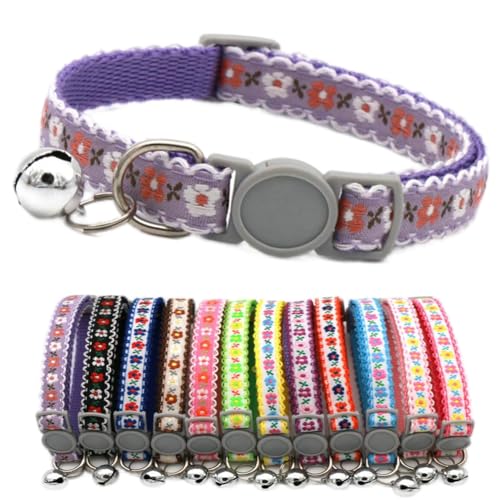 Hundehalsband für Mädchen mit Glöckchen, weiches Nylon, Identifikation, Hellviolett, mit Glöckchen, verstellbare Schnalle, für XXS, XS, kleine Hündinnen, Halsumfang 14 - 24 cm von cyhaen