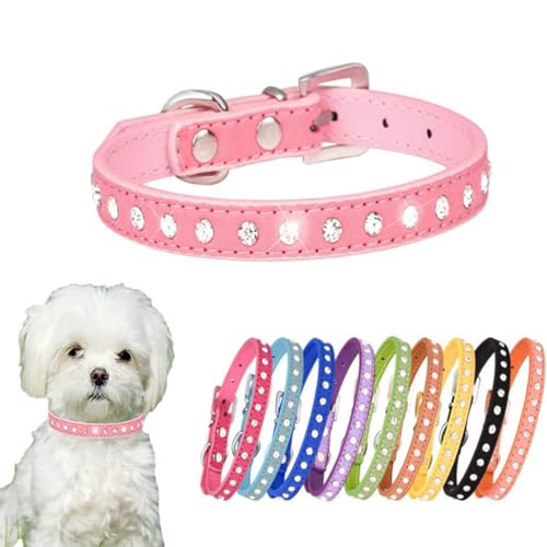 Hundehalsband für kleine Hündinnen, Strass-Welpenhalsband, Mädchen, Kristall, glitzernd, glitzernd, Katzenhalsband für XXS, XS, S, M, L, S, Rosa von cyhaen