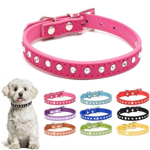 Hundehalsband für kleine Hunde, Strass-Welpenhalsband, Mädchen, Kristall, schillernd, funkelnd, Diamant-Katzenhalsband für XXS, XS, S, M, L, Hot Pink von cyhaen