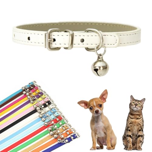 Hundehalsband für kleine Hunde mit Glöckchen, Kunstleder, mit Glöckchen, PU, Basic-Mädchen-Hundehalsbänder für XXS, XS, S, M, Weiß von cyhaen