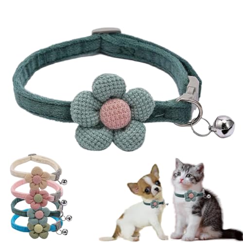 Hundehalsband für kleine Hunde mit Glöckchen, grüne Blume, Katzenhalsband mit Glöckchen, Wildleder, für Mädchen, niedlich, ausgefallenes Jungenhalsband mit Glöckchen, für XXS, XS, kleines Kätzchen, von cyhaen