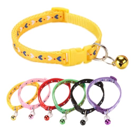 Hundehalsband für kleine Hunde mit Glöckchen, weiches Nylon, für Mädchen, Welpen, mit Glöckchen, verstellbare Schnalle, für XXS, XS, kleine Hündinnen, Halsumfang 19,1 - 32,5 cm, Gelb von cyhaen