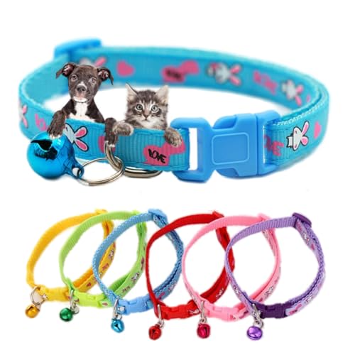 Hundehalsband mit Glöckchen, niedlich, weiches Nylon, Glöckchenhalsband für Katzen, Jungen, verstellbare Schnalle, für XXS, XS, kleine Katzen, Hündinnen, Himmelblau, Halsumfang 19,1 - 32,5 cm von cyhaen