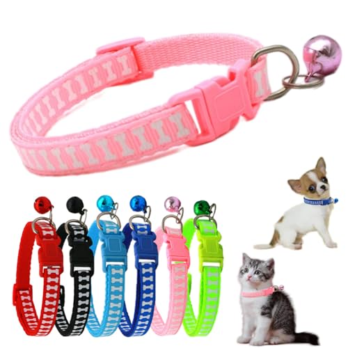 Hundehalsband mit Glöckchen, weiches Nylon, Identifikation, Katzenhalsband mit Glöckchen, für XXS, XS, kleine, kleine Hunde, weibliche Kätzchen, Mädchen, Tier, Halsumfang 19,1 - 32,5 cm, Rosa von cyhaen