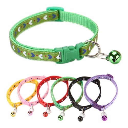 Hundehalsband mit Glöckchen, weiches Nylon, für Mädchen, Welpen, mit Glöckchen, verstellbare Schnalle, für XXS, XS, kleine Haustiere, Hündinnen, Halsumfang 19,1 - 32,5 cm, Grün von cyhaen