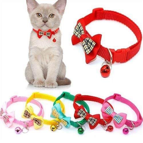 Katzenhalsband mit Glöckchen, weiches Nylon, für Mädchen, Welpen, Halsband mit Fliege, verstellbare Schnalle, für XXS, XS, kleine Hündinnen, Halsumfang 19,1 - 32,5 cm, Rot von cyhaen