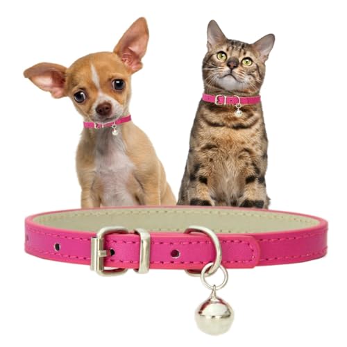 Mittelgroßes Hundehalsband mit Glöckchen, Kunstleder, mit Glöckchen, für Mädchen, Größe XXS, S, M, Hot Pink von cyhaen