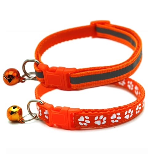 Orange Hundehalsband mit Glöckchen, 2 Stück, grundlegende und reflektierende Kätzchen-Halsbänder mit Glöckchen, reflektierendes Katzenhalsband für XXS, XS, kleine Haustiere, Hündinnen, Mädchen, Tier, von cyhaen