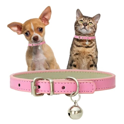 Pink Xs Welpenhalsband für Mädchen mit Glöckchen, Kunstleder-Katzenhalsband mit Glöckchen, PU, Basic-Mädchen-Hundehalsband für XXS, XS, S, M, Hündinnen, kleines Kätzchen, kleine Tiere, XS von cyhaen