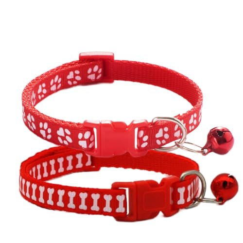 Rotes Hundehalsband mit Glöckchen, 2 Stück, Basic & Bone Katzenhalsbänder mit Glöckchen, für Mädchen, Welpen, Hundehalsband für XXS, XS, kleine Haustiere, Hunde, weibliche Kätzchen, Mädchen, Tier, von cyhaen