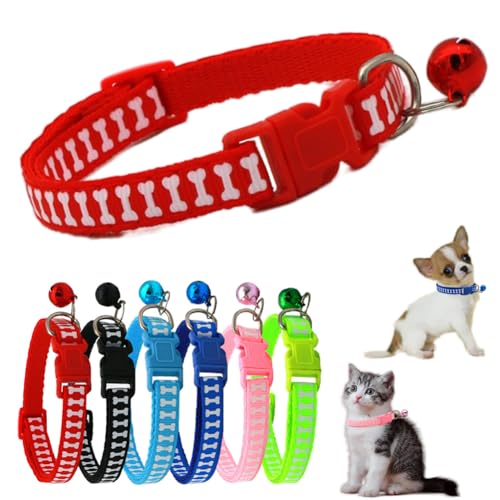 Rotes Hundehalsband mit Glöckchen, weiches Nylon, Identifikation, Katzenhalsband mit Glöckchen, für XXS, XS, kleines Haustier, Welpen, weibliches Kätzchen, Tier, Halsumfang 19,1 - 32,5 cm von cyhaen