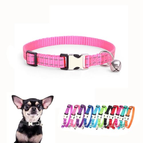 Welpenhalsband mit Glöckchen, reflektierendes Nylon-Metallschnalle, rosa Katzenhalsband mit Glöckchen für XXS, XS, kleine Hunde, Mädchen, Kätzchen, weibliches Kleintier, Größe XS von cyhaen