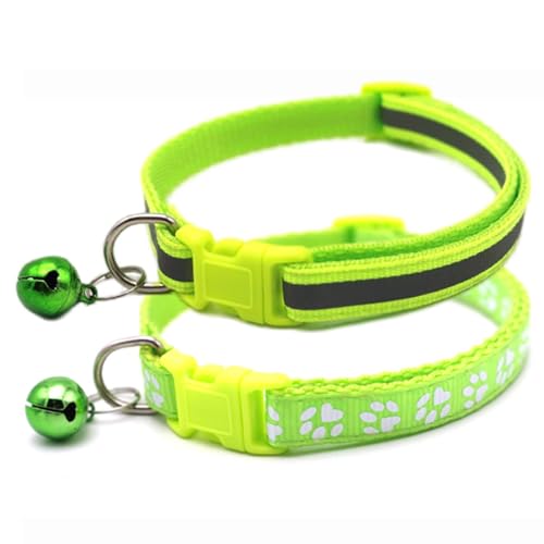 XS Hundehalsband mit Glöckchen, 2er-Pack, einfaches und reflektierendes Katzenhalsband mit Glöckchen für kleine Hunde, Jungen, Kätzchen, Mädchen, Tier, Yorkie, Chihuahua, Neongrün, Halsumfang von cyhaen