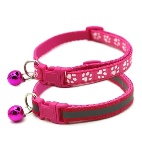 XXS Hundehalsband mit Glöckchen, 2er-Pack, einfaches und reflektierendes Katzenhalsband mit Glöckchen, für XXS, XS, kleine Haustiere, Jungen, kleine Kätzchen, Mädchen, Tier, Hot Pink, Halsumfang: von cyhaen