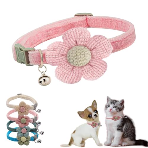 XXS Hundehalsband mit Glöckchen, rosa Blume, Katzenhalsband mit Glöckchen, Wildleder, niedlich, ausgefallenes Welpenhalsband mit Glöckchen, für XXS, XS, kleines Kätzchen, Hündinnen, Halsumfang 20,3 - von cyhaen