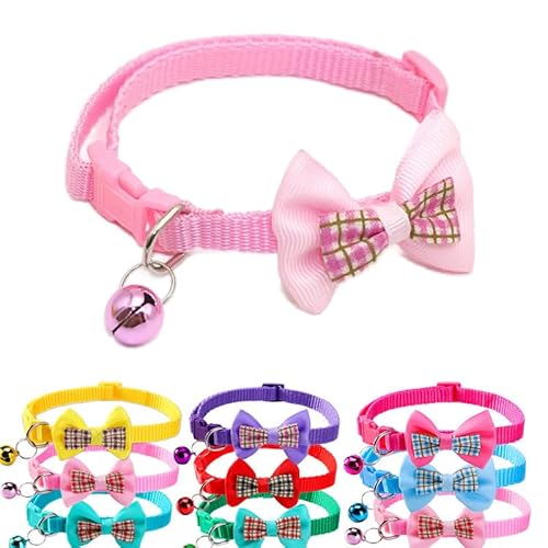 XXS Hundehalsband mit Glöckchen, weiches Nylon, Identifikation, Rosa, Katzenhalsband für Mädchen, Welpen, Halsband mit Fliege, verstellbare Schnalle, für XXS, XS, kleine Hündinnen, Halsumfang 19,1 - von cyhaen