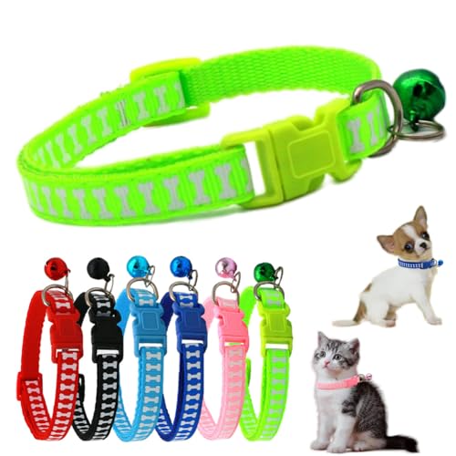 XXS Hundehalsband mit Glöckchen, weiches Nylon, Identifikation, grün, Katzenhalsband mit Glöckchen für XXS, XS, kleine Haustiere, Welpen, Welpen, weibliches Kätzchen, Tier, Halsumfang 19,1 - 32,5 cm von cyhaen