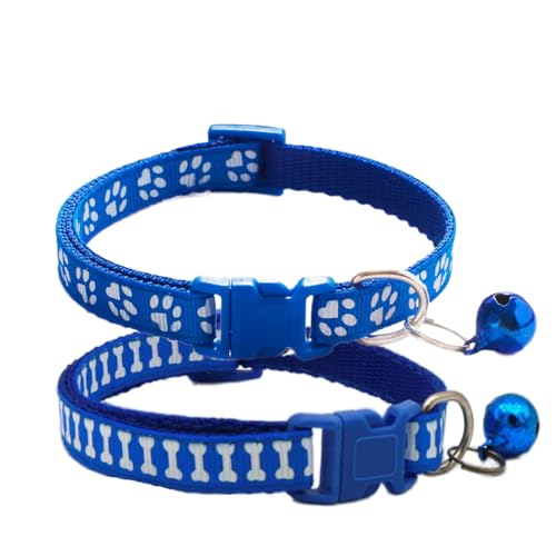 Xs Hundehalsband mit Glöckchen, 2 Stück, Basic & Bone Dunkelblau, Katzenhalsband mit Glöckchen, Welpenhalsband für XXS, XS, kleine Haustiere, Hunde, weibliche Kätzchen, Mädchen, Tier, Halsumfang 17,8 von cyhaen