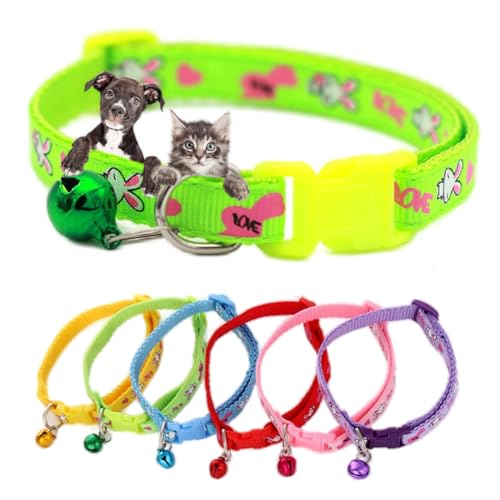 Xs Hundehalsband mit Glöckchen, niedliches Nylon-Identifikations-Welpenhalsband für Jungen, fluoreszierendes Grün, Katzenhalsband mit Glöckchen, verstellbare Schnalle, für XXS, XS, kleine Hündinnen, von cyhaen