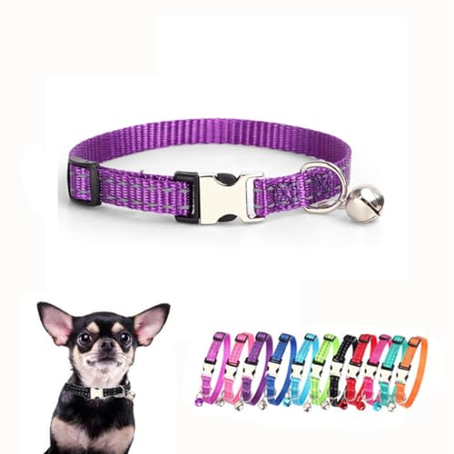 Xs Hundehalsband mit Glöckchen, reflektierendes Nylon, Metallschnalle, Größe XS, Welpenhalsbänder für Welpen, Haustiere, Katzen, Kätzchen, Kleintiere, Dunkelviolett, Größe XS von cyhaen