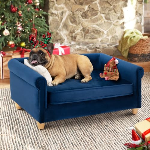 dCee Mittelgroßes Hundesofa, hält bis zu 31,8 kg, 83,8 cm, weiche, samtige Hundesofa, Haustiersofa für bequemen Schlaf und Gelenkunterstützung, Marineblau von dCee