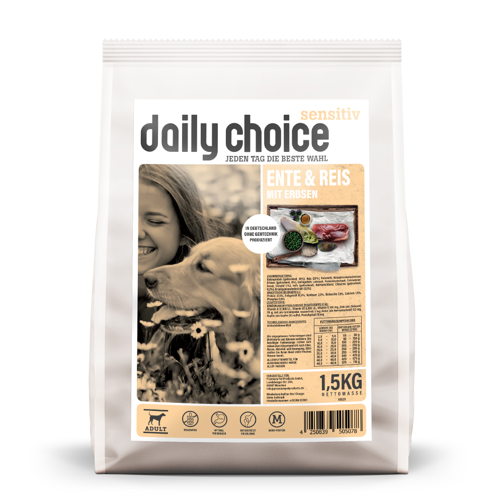 daily choice | Ente und Reis mit Erbsen | Sensitiv | 1,5 kg von daily choice