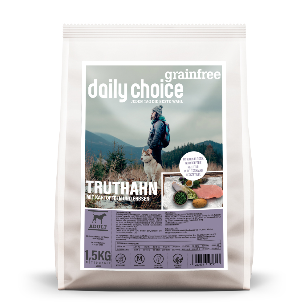 daily choice | Truthahn mit Kartoffeln und Erbsen | Grainfree | 1,5 kg von daily choice