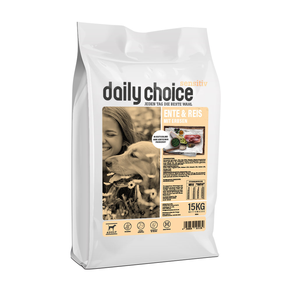 daily choice | Ente und Reis mit Erbsen | Sensitiv | 2 x 15 kg von daily choice