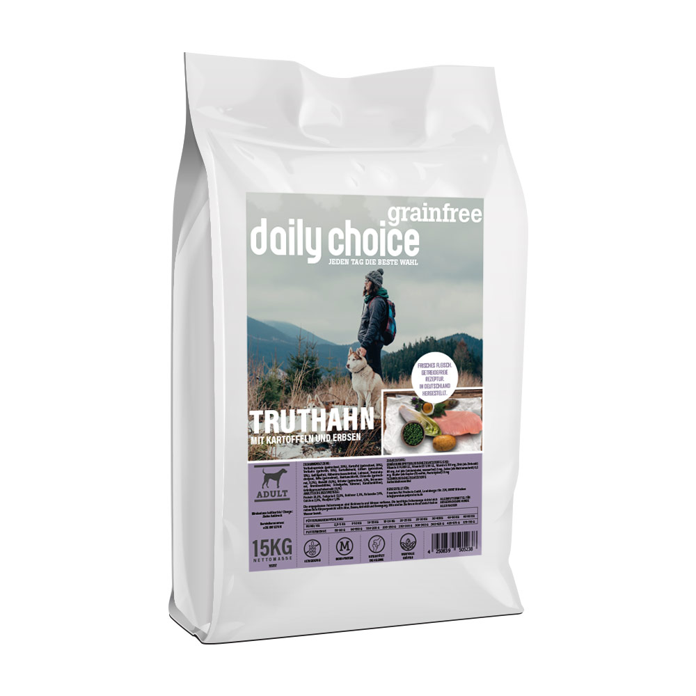 daily choice | Truthahn mit Kartoffeln und Erbsen | Grainfree | 2 x 15 kg von daily choice