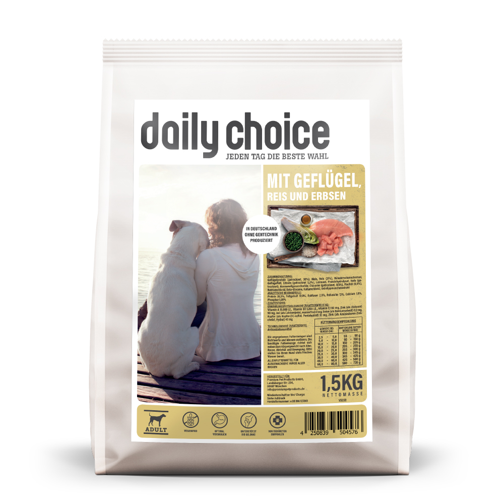 daily choice | mit Geflügel, Reis und Erbsen | Basic | 4 x 1,5 kg von daily choice