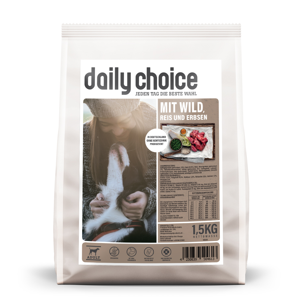 daily choice | mit Wild, Reis und Erbsen | Basic | 4 x 1,5 kg von daily choice