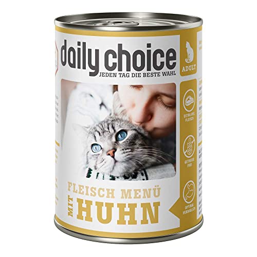 daily choice - 12 x 400 g (Dose) - Nassfutter für Katzen - getreidefrei - Fleischmenü mit Huhn - Hoher Fleischanteil (70%) Pures Fleisch und Innereien von daily choice