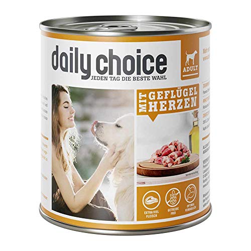 daily choice - 24 x 800 g - Nassfutter für Hunde - getreidefrei - Mit Geflügelherzen - 70% Frischfleisch- und Innereienanteil Optimale Verträglichkeit von daily choice