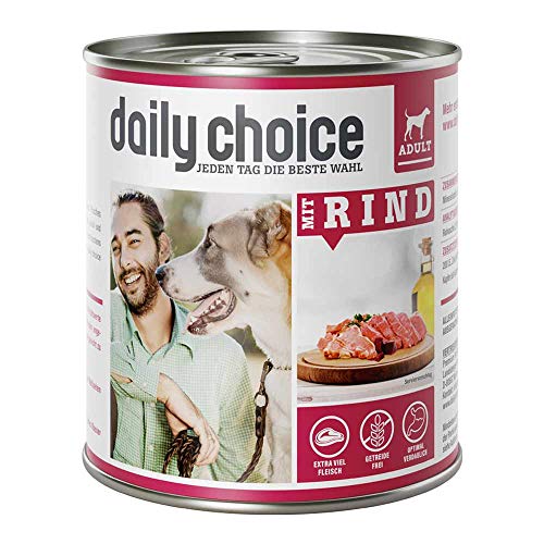 daily choice - 24 x 800 g - Nassfutter für Hunde - getreidefrei - Mit Rind - 70% Frischfleisch- und Innereienanteil Optimale Verträglichkeit von daily choice