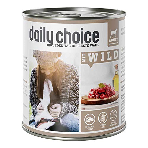 daily choice - 24 x 800 g - Nassfutter für Hunde - getreidefrei - Mit Wild - 70% Frischfleisch- und Innereienanteil Optimale Verträglichkeit von daily choice