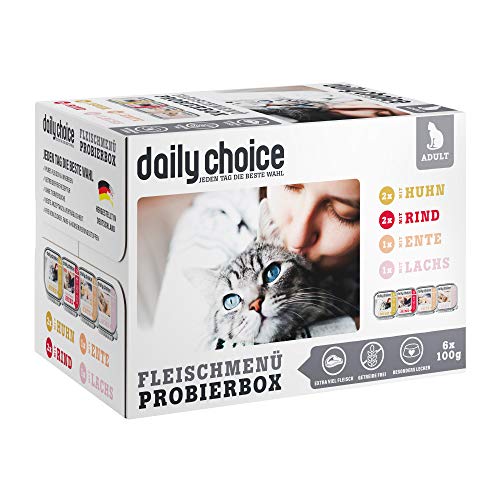 daily choice - 48 x 100 g (Schale) - Nassfutter für Katzen - getreidefrei - Fleischmenü Mix - Hoher Fleischanteil (70%) Pures Fleisch und Innereien von daily choice