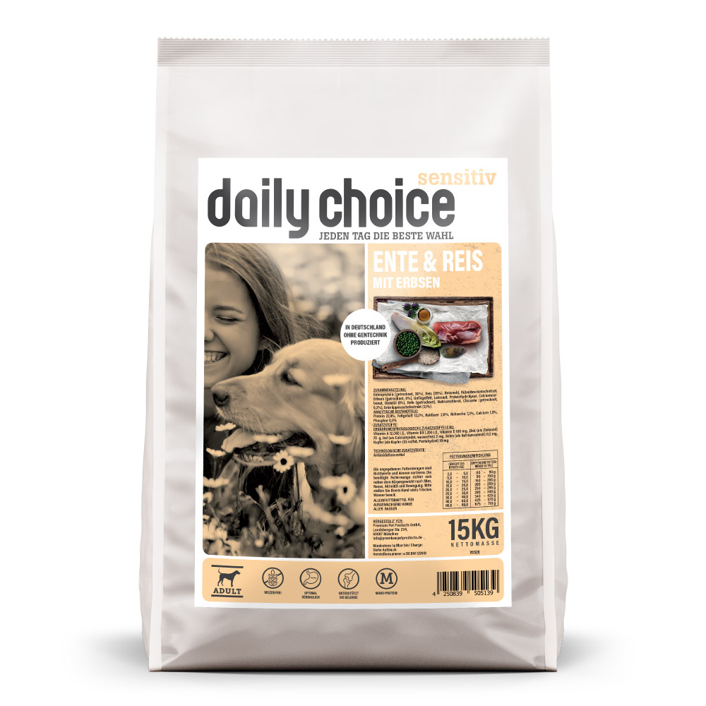 daily choice | Ente und Reis mit Erbsen | Sensitiv | 15 kg von daily choice