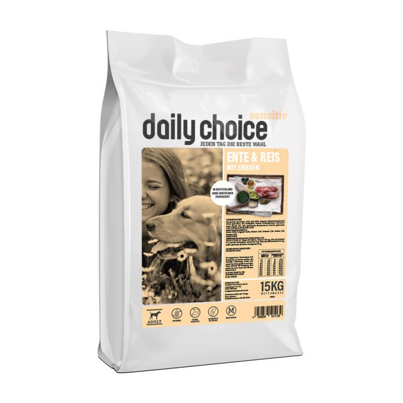 daily choice | Ente und Reis mit Erbsen | Sensitiv | 2 x 15 kg von daily choice