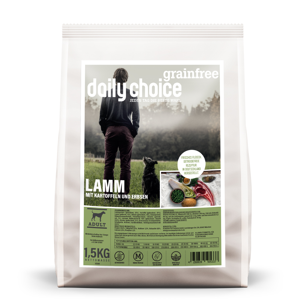 daily choice | Lamm mit Kartoffeln und Erbsen | Grainfree | 4 x 1,5 kg von daily choice