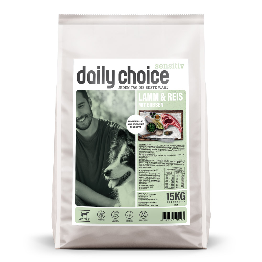 daily choice | Lamm und Reis mit Erbsen | Sensitiv | 15 kg von daily choice