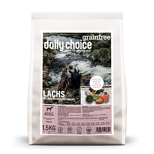 daily choice grainfree - 1,5 kg - Trockenfutter für Hunde - getreidefrei - Lachs mit Kartoffeln und Erbsen - Monoprotein mit Frischfleisch - Enthält Chicorée, Grünlippmuschel und wertvolle Kräuter von daily choice