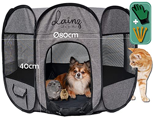 dainz® Praktischer Laufstall für Hunde, Katzen, Welpen, Kitten, Kleintiere... dient als Wurfbox, Schlafplatz, Spielort, Ruheort...inkl. Zubehör von dainz