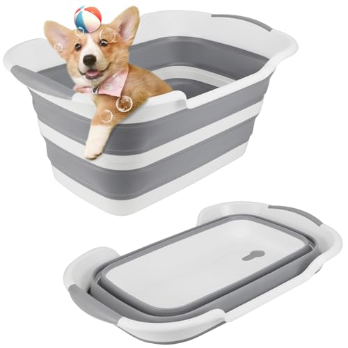 Multifunktionale zusammenklappbare Haustier Badewanne mit Abflussloch, Tragbare Indoor Outdoor Faltbare Wäschewanne Badewanne Kleine Haustiere Badewanne für Welpen Kleine Hunde Katzen und Kinder von ddLUCK