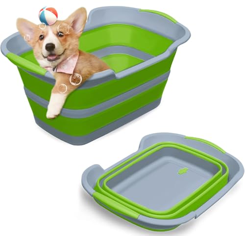 Multifunktionale zusammenklappbare Haustier Badewanne mit Abflussloch, Tragbare Indoor Outdoor Faltbare Wäschewanne Badewanne Kleine Haustiere Badewanne für Welpen Kleine Hunde Katzen und Kinder von ddLUCK