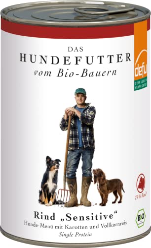 defu Hundefutter | 12 x 410 g | Bio Rind Sensitiv | Premium Bio Nassfutter Menü | Alleinfuttermittel für Hunde von defu